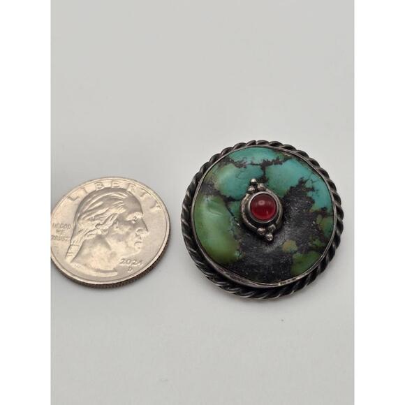 Schlecht Sterling Earrings Spiderweb Turquoise & Carnelian - Picture 4 of 7